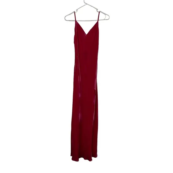 Le Superbe Silk Blend Velvet Bias Slip Maxi Dress Pink V Neck Spaghetti Strap 2 - Image 8