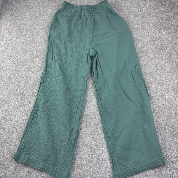 Gap Gauze Wide Leg Pants Womens‎ S Green Cotton Pull On Elastic Waist Lagenlook - Image 9