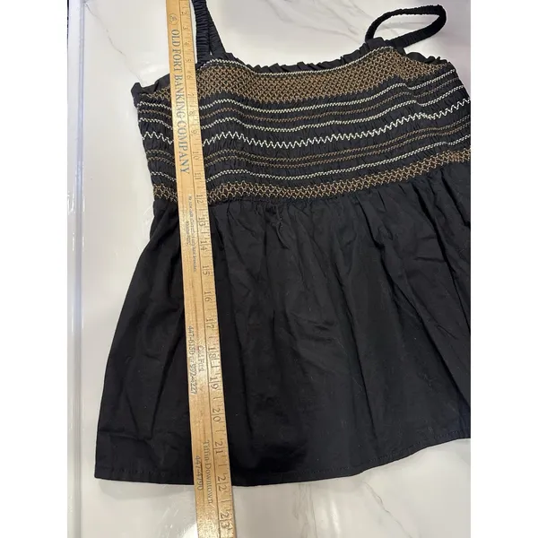 Old Navy Smocked Babydoll Tank Top Large Black/Brown Cotton Boho Festival NEW - Image 7