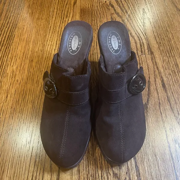 Dr. Scholl's PRIMID Brown Suede Leather Wedge Clog Mules Shoes Size 9M - Image 6