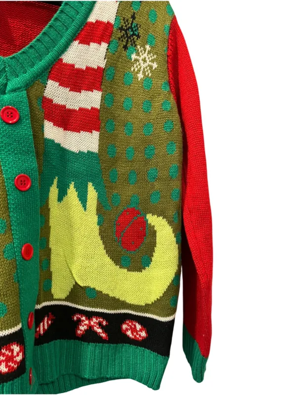 Elf Body Ugly Christmas Cardigan Sweater Women's Size XL Knit Holiday Peppermint - Image 5