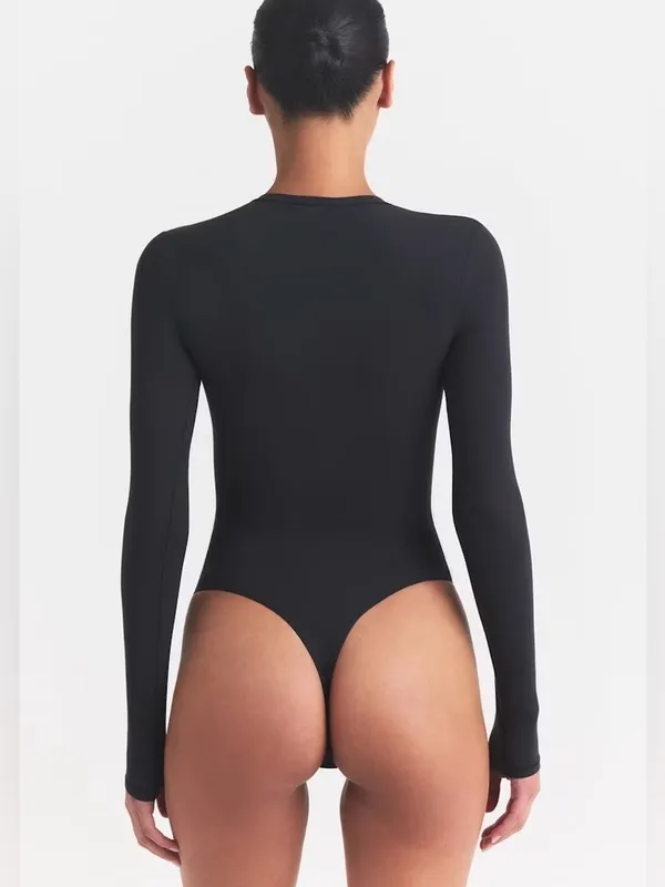 Skims Fits Everybody Long-Sleeve Crewneck Bodysuit Onyx Black Size XL NWT - Image 2