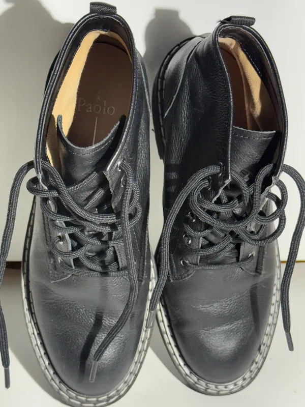 Paolo Black Lace-Up Leather Ankle Boots - Image 7