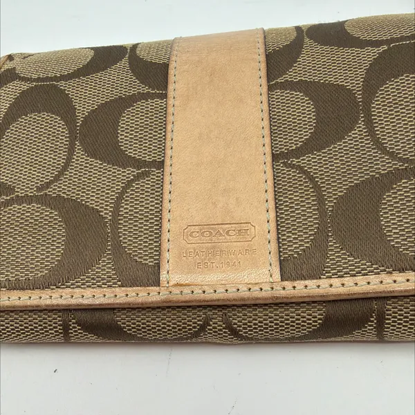 Coach Signature C Flap Brown Tan Coated Canvas Leather Wallet - Image 2