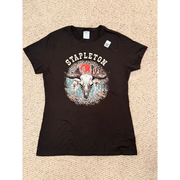 Port & Company Chris Stapleton Western Skull Leopard Graphic Tee Black Medium - Image 2