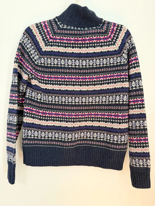 J crew turtleneck navy fair isles size small 100% wool winter pullover - Image 5
