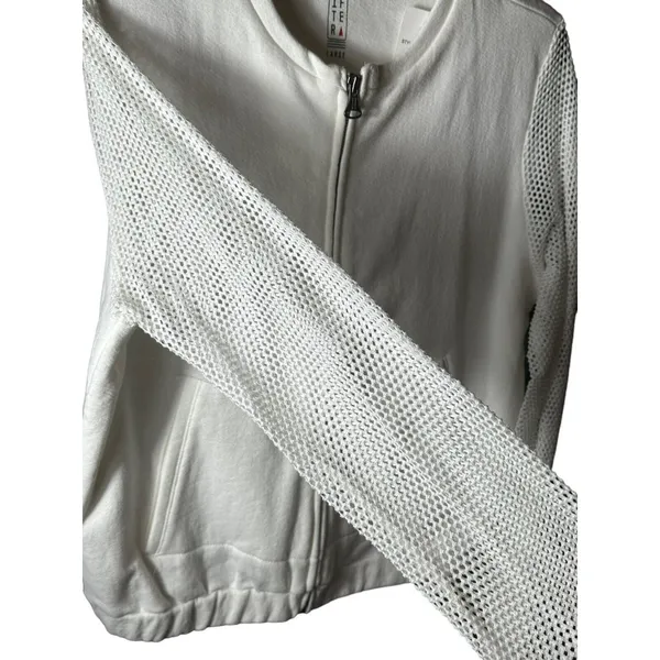 Drifter Jacket Size Women’s‎ L White Full Zip With Fishnet Sleeves EUC #G3-5 - Image 2