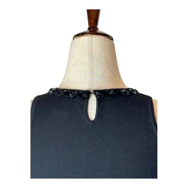 Saks Fifth Avenue Sweater Women Small Petite Black Wool Beaded Neck Tank Gothic - Image 4
