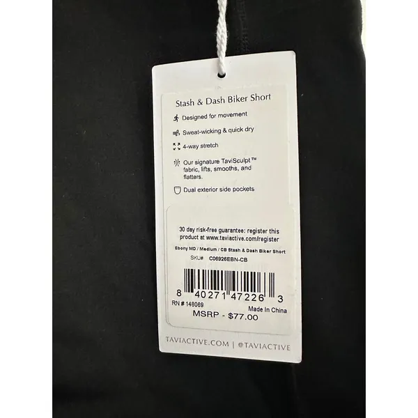 Tavi Stash & Dash Biker Shorts Ebony Black Medium Activewear Gym Hiking NWT - Image 3