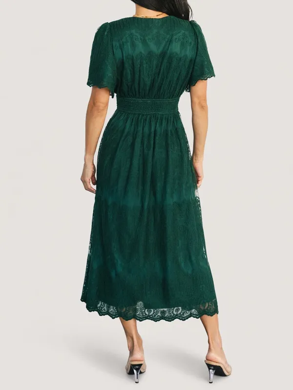 NWT Baltic Born Milena Midi Dress Medium Green Lace Smocked Waist Flutter Sleeve - Image 4