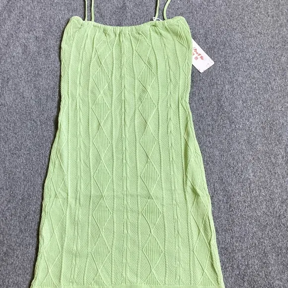 Light Green Cable Knit Diamond Bodycon‎ Mini Dress Spaghetti Strap XS - Image 7