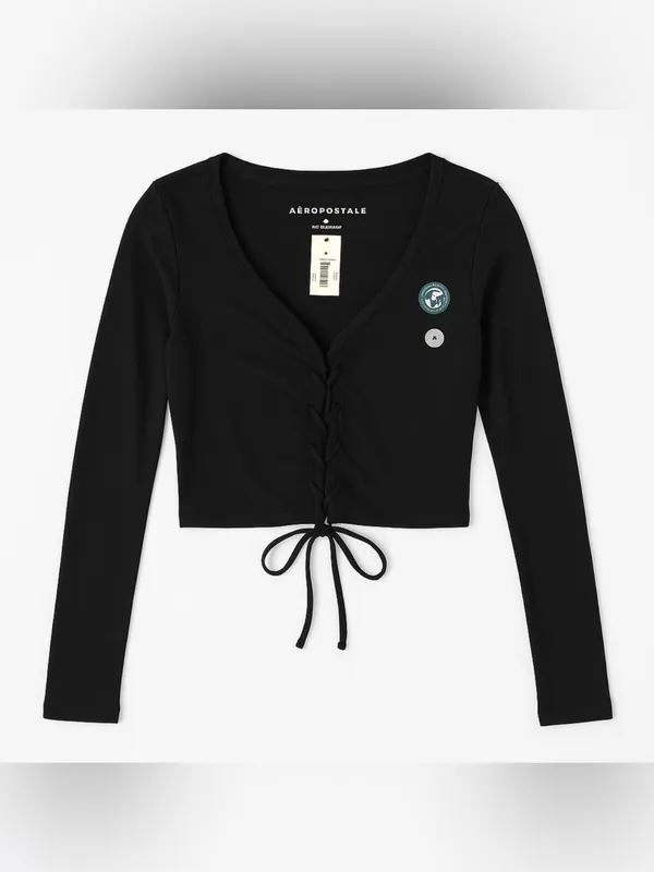 NWT Aeropostale Black Tie Up Long Sleeve | Size: M - Image 2