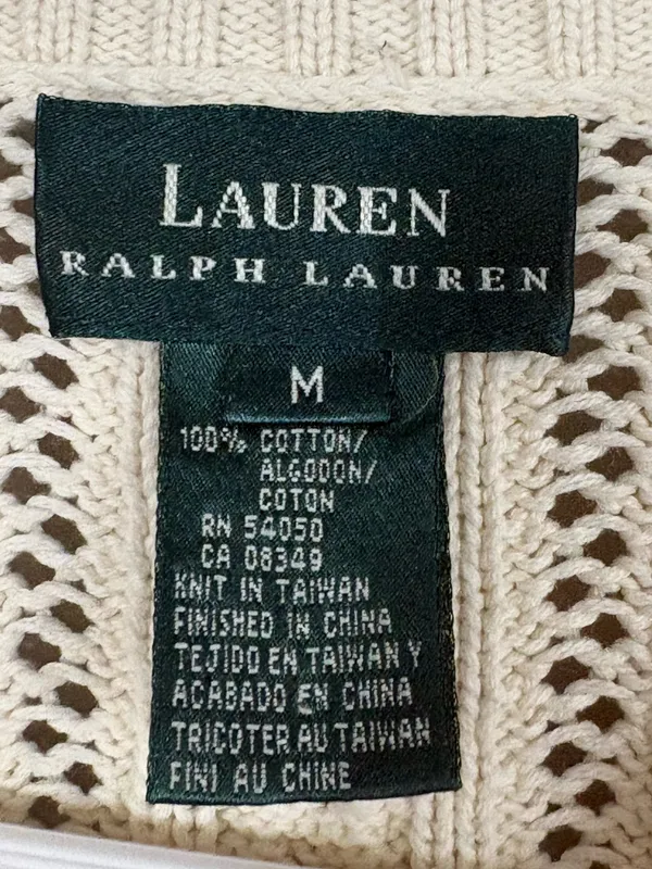 Lauren Ralph Lauren Cable Knit V-Neck Vintage Cotton Sweater Medium Winter Cozy - Image 2