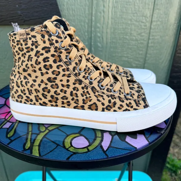 Lugz Hayden Hi Top Sneakers Womens 8 Leopard Print Tan Black Retro‎ Streetwear - Image 3