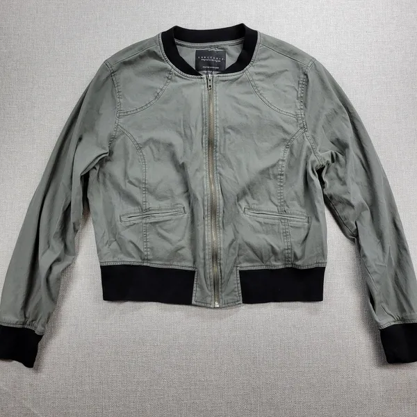 Sanctuary Womens Jacket Size M Olive Green Zip Up Military Twill Bomber Crop - Image 10