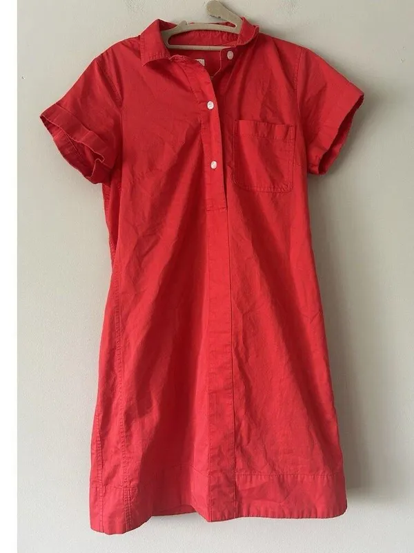 J. Crew Collared Red Coral Popover Button Shirt Dress Size XS Career Preppy - Image 11