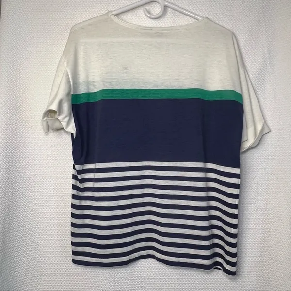 Nautical Navy and White Striped Colorblock Short‎ Sleeve Women Tee Size Large - Image 3
