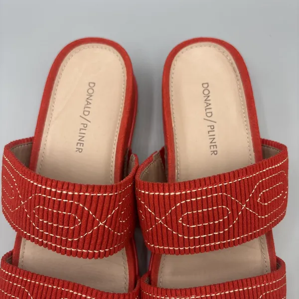 Donald Pliner Cait Sandals Size 9 Red Wedge Slides Summer Tomato Girl Mules - Image 3