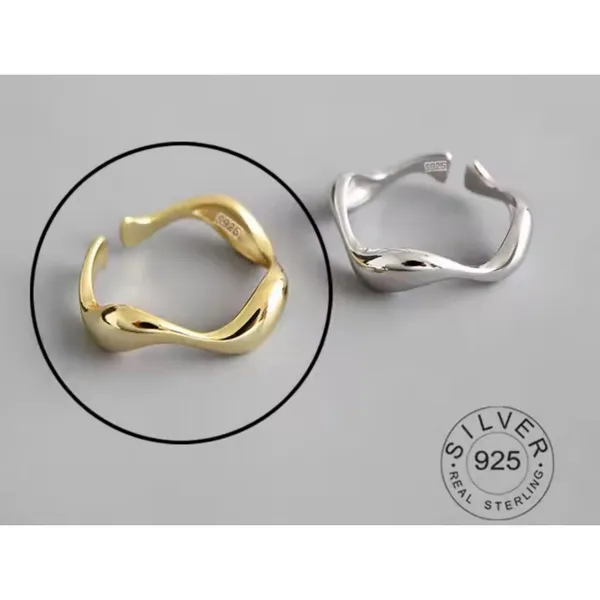 🆕 Yellow‎ Gold Wave Ring Gold Plated 925 Sterling Silver | Adjustable - Image 6