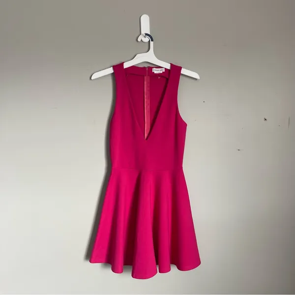 LOVERS + FRIENDS | Fuchsia Pink Mi Amor Deep V Neck Flare Mini Dress Sz XS - Image 2