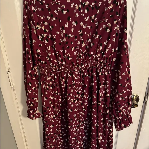 Floral Burgundy Long Sleeve Dress - Image 2