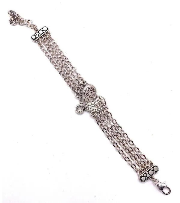 Rare POP Heart Crystal Multi Strand Chain Charm Bracelet Silver Tone Rhinestone - Image 3