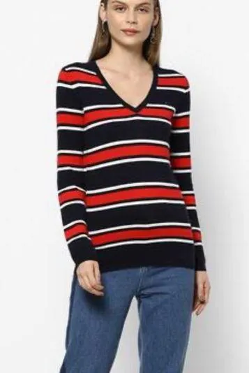 Tommy Hilfiger Striped V-Neck Pullover Sweater - Image 2