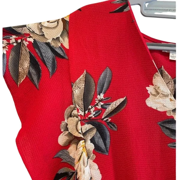 Umgee Floral Romper Red Ruffle Sleeve Surplice Boho Summer‎ Womens Large - Image 3