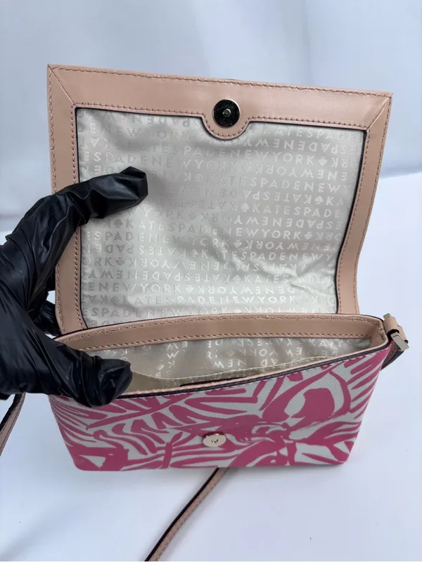 Kate Spade New York Crossbody Bag Pink White Palm Leaf Print - Image 10