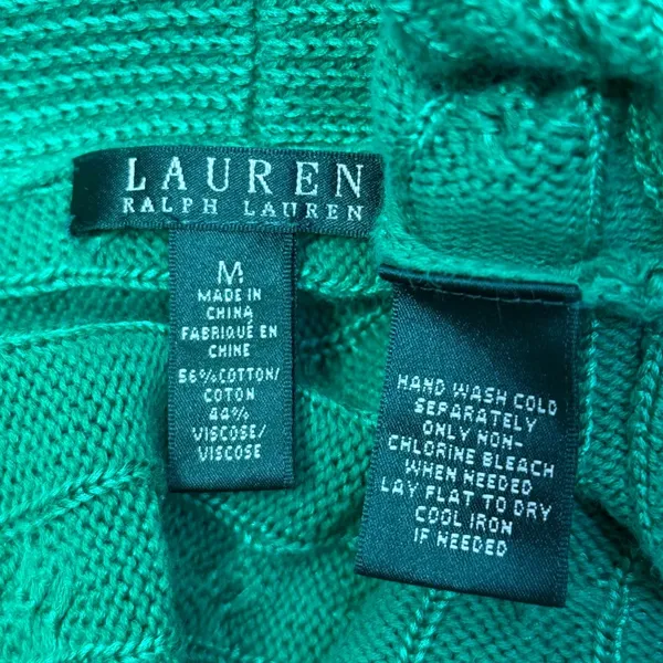 Lauren Ralph Lauren Sweater Cardigan Womens M Green Cable Knit Open Front Preppy - Image 5