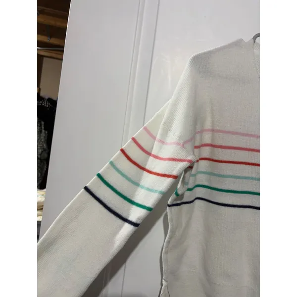 Carve Designs Womens Organic Cotton‎ V-Neck Striped Sweater Cream Multi Large - Image 3