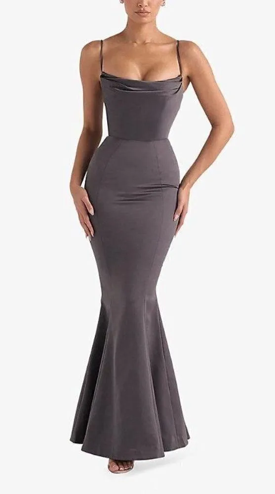 HOUSE OF CB Violette Satin Mermaid Gown in Dark Grey Size X-Small - Image 14