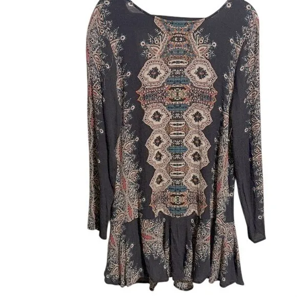 Free People Boho Paisley Medallion Open Back Mini Dress‎ Black Multi Medium - Image 3