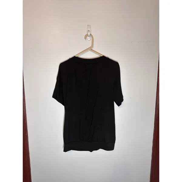 Dokotoo Womens Black V-Neck Pleated Short Sleeve Blouse Banded Hem Size M - Image 2