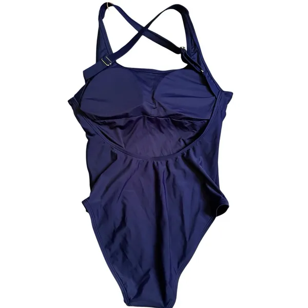 NWT Quince Italian Cross Back One Piece Swimsuit Deep Navy Size Medium - Image 5