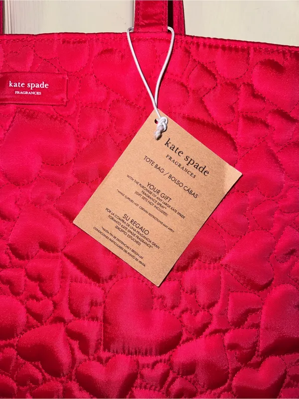 Kate Spade Fragrance Red Heart Tote Shoulder Handbag Quilted Canvas Lightweight - Image 4