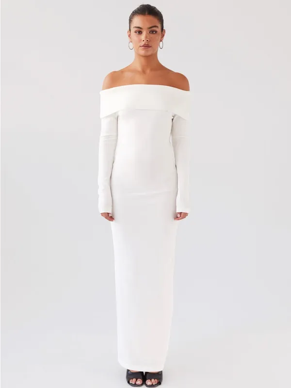 Peppermayo Alexandra Off Shoulder Knit Maxi Dress - Ivory Womens Size S / M‎ - Image 2