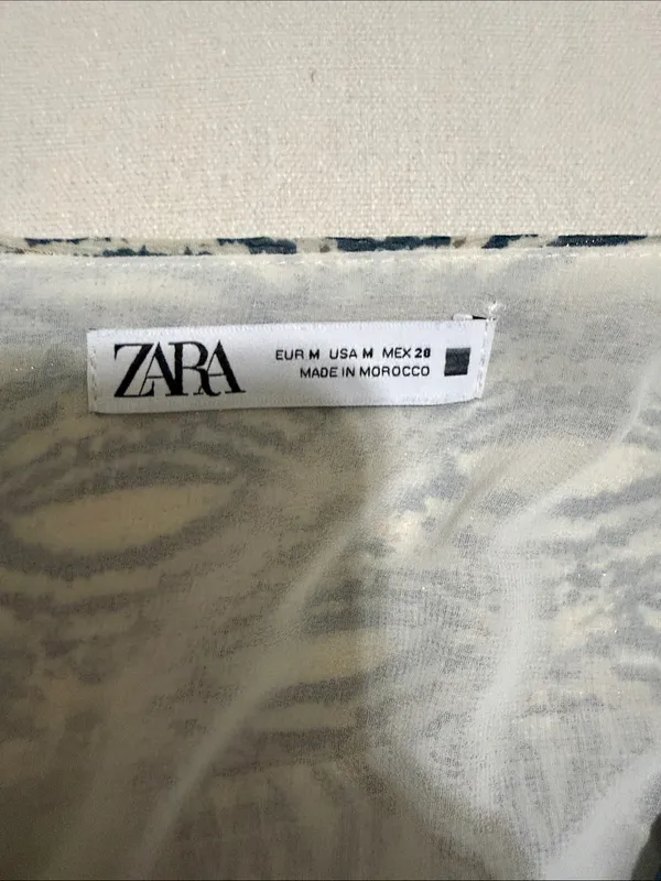 Zara Teal and Cream Printed V‑Neck Blouse - Image 2
