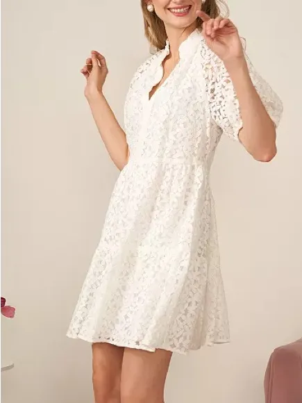 CeCe’s Women's Lace Babydoll Puff Sleeve Tiered Dress in Ivory, Size XL, NWT - Image 3