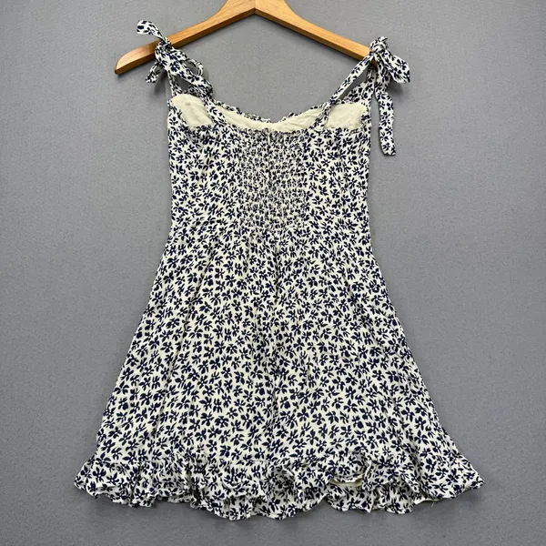 Reformation Christine Dress Navy Floral Tie Strap Mini Dress Size 6 USA Made - Image 10