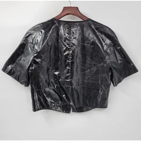 Walter Baker Shirt Womens 8 Black Faux Leather Buttons Asymmetrical Cropped - Image 3