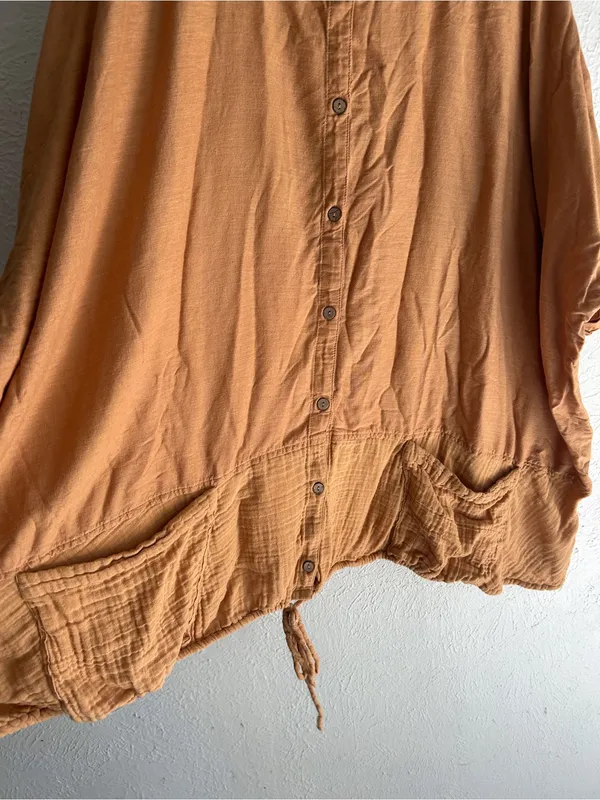 Free People Oversized Tunic Top M/L Rust Orange Boho Lagenlook Slouchy - Image 5