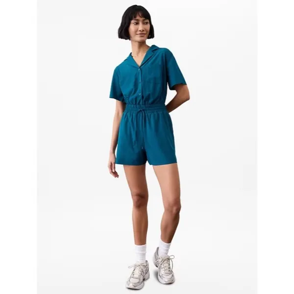 New Athleta M Avenue Romper Coastal Teal Medium - Image 4
