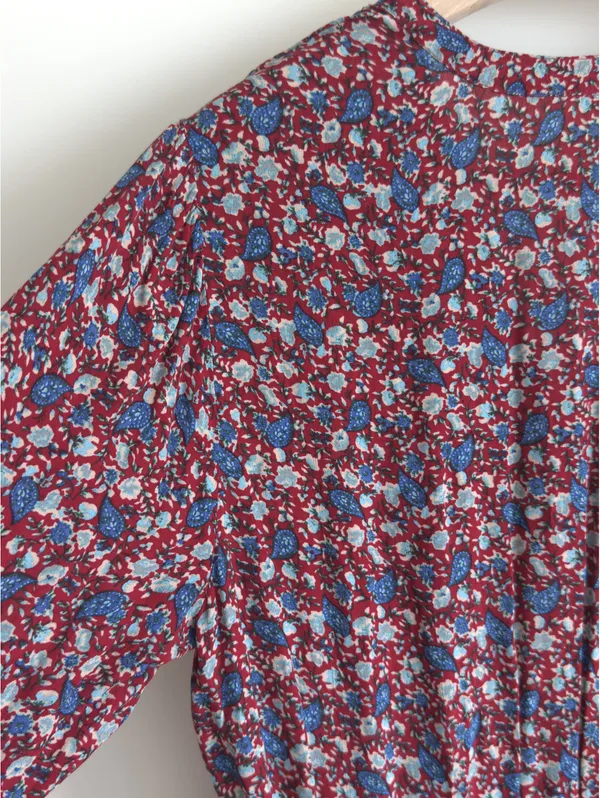 Lucky Brand Floral Mini Dress Burgundy Blue Boho Long Sleeve Size M - Image 8