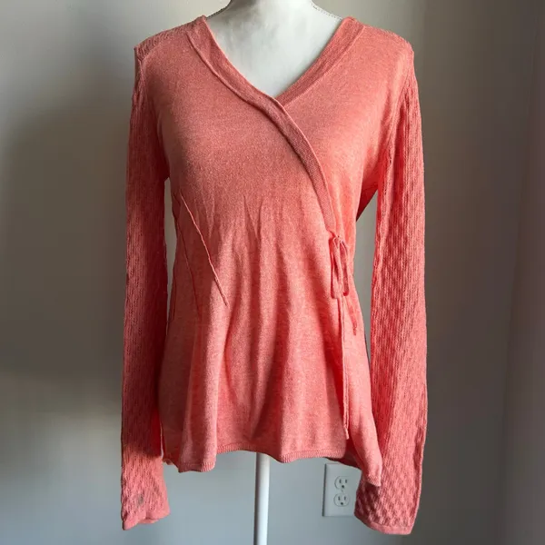 Rosie Neira Anthropologie Wool Blend Peach Longsleeve Ballet Core Wrap Top M - Image 3