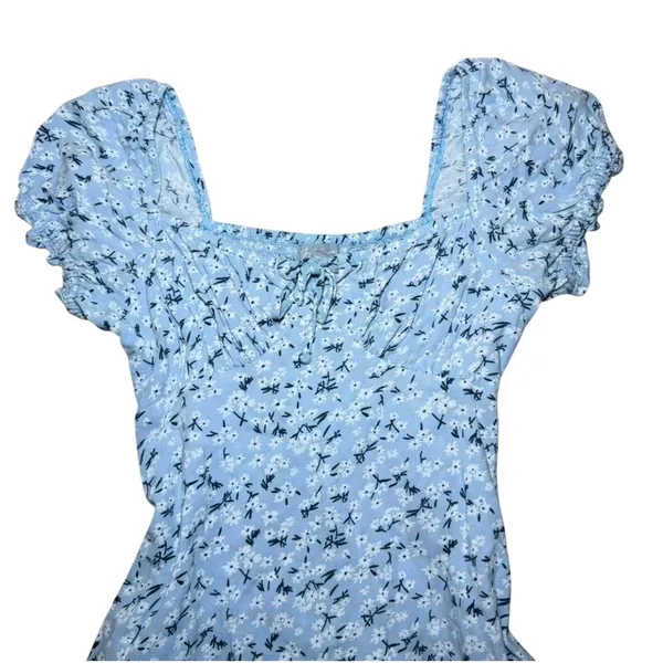 Sky‎ & Sparrow Blue Floral Embroidered Puff Sleeve Mini Dress Cottagecore Square - Image 4