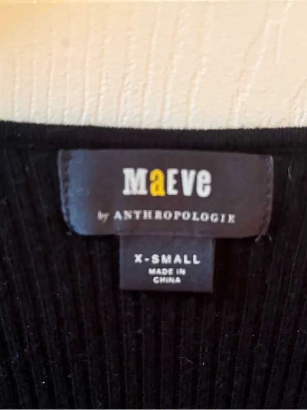 Anthropologie Maeve Square Neck Puff Sleeve Rib Knit Sweater Top in Black - Image 4