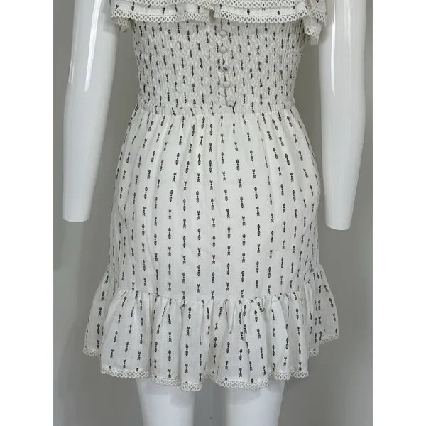 Lost + Wander Womens Size S White Boho Smocked Mini Dress Spaghetti Strap Tassel - Image 7