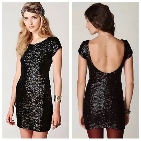 Free People Backstage Fever Black Sequin Mini Dress Size XXS - Image 2