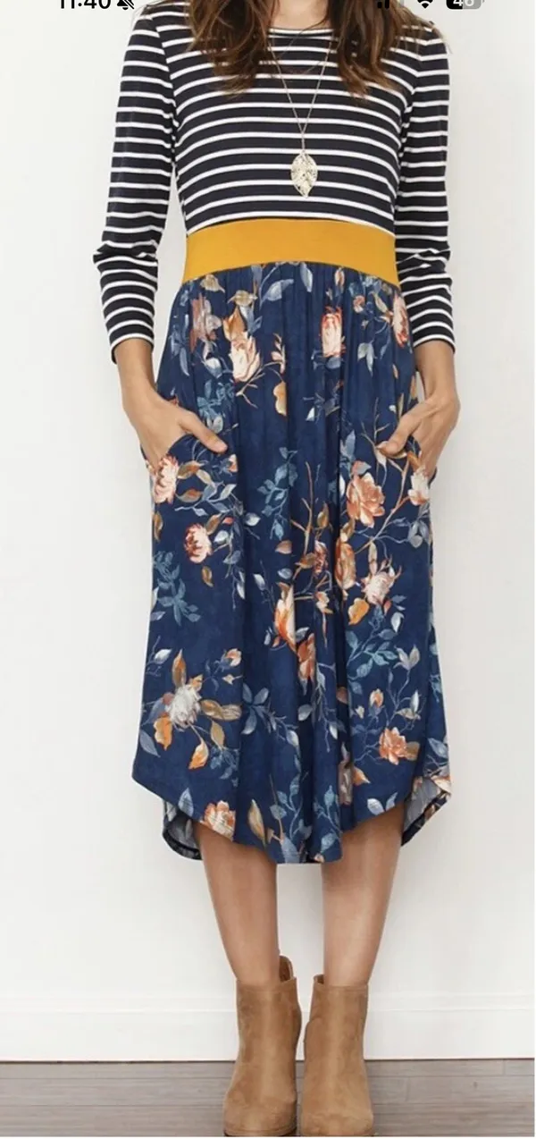 Egs by Eloges Floral Midi Dress, XL, Blue/Mustard, NEW - Image 3